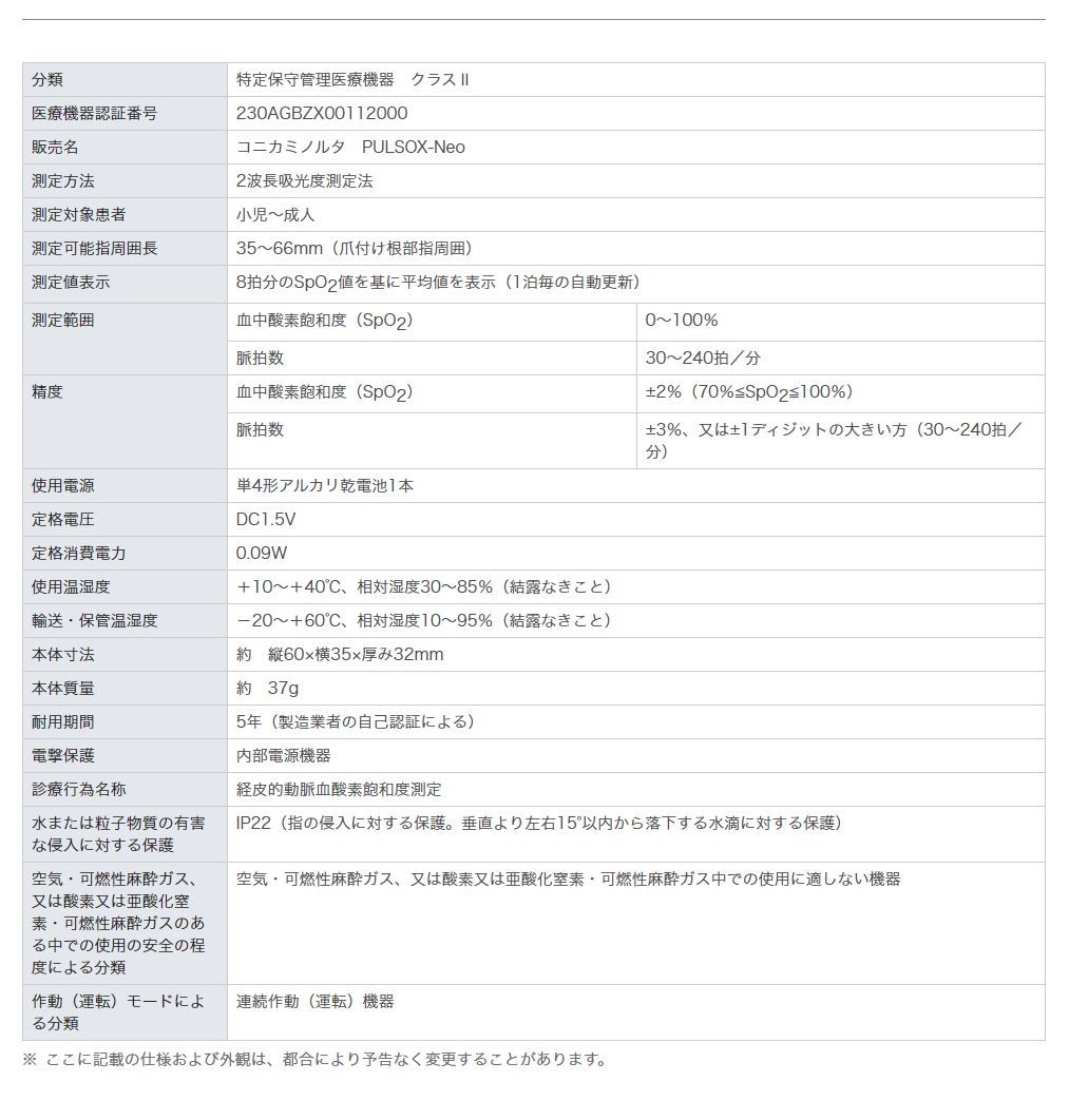 パルスオキシメータ Pulsox Neo コニカミノルタ Konica Minolta 日本製 血中酸素濃度測定器 フジコンプラス